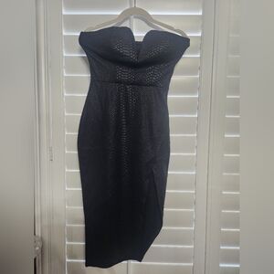 ANGL Black Textured Strapless Dress